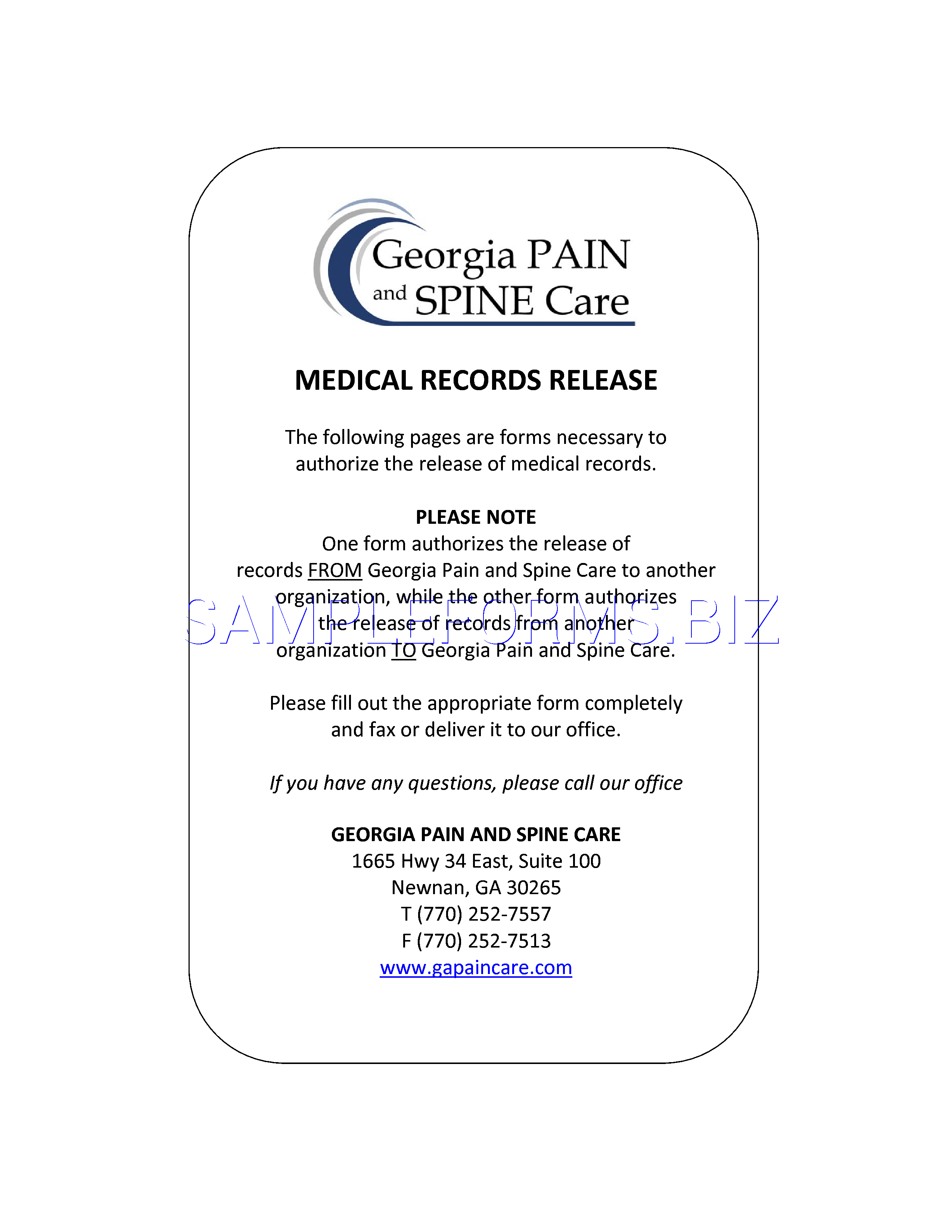 Preview free downloadable Georgia Medical Records Release Form 1 in PDF (page 1)
